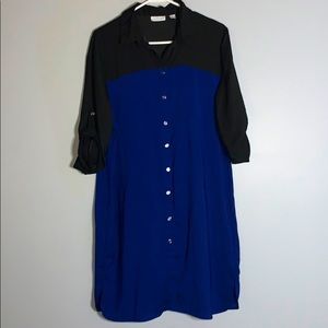 NY&Co Color Block Blue & Black Belted Collar Dress